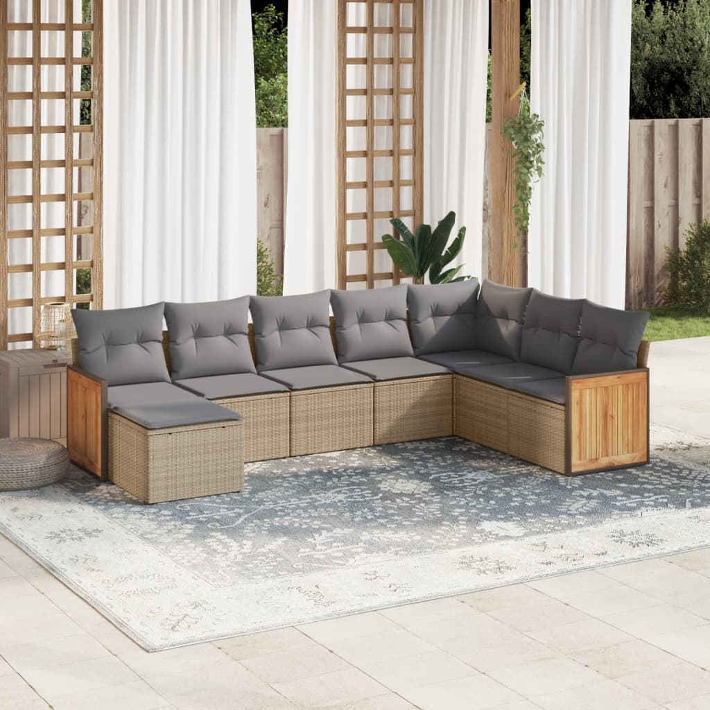8-delige Loungeset met kussens poly rattan beige is nu te koop bij PeponiXL, paradijselijk wonen!