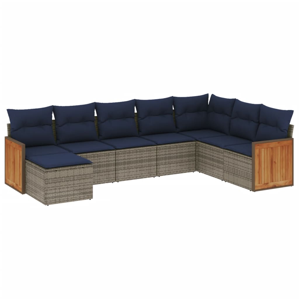 8-delige tuinbankset met kussens, grijs polyrotan is nu te koop bij PeponiXL, paradijselijk wonen!