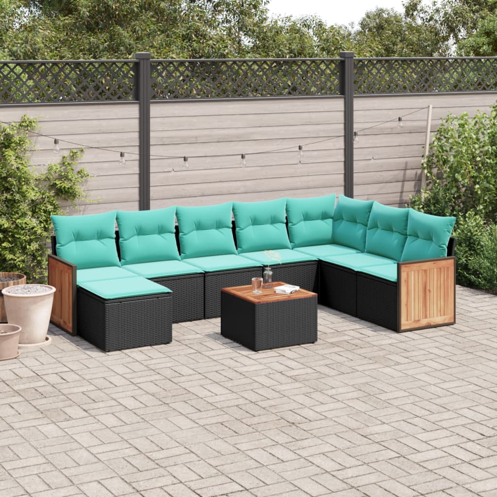 9-delige tuinbankset met kussens van zwart polyrotan is nu te koop bij PeponiXL, paradijselijk wonen!