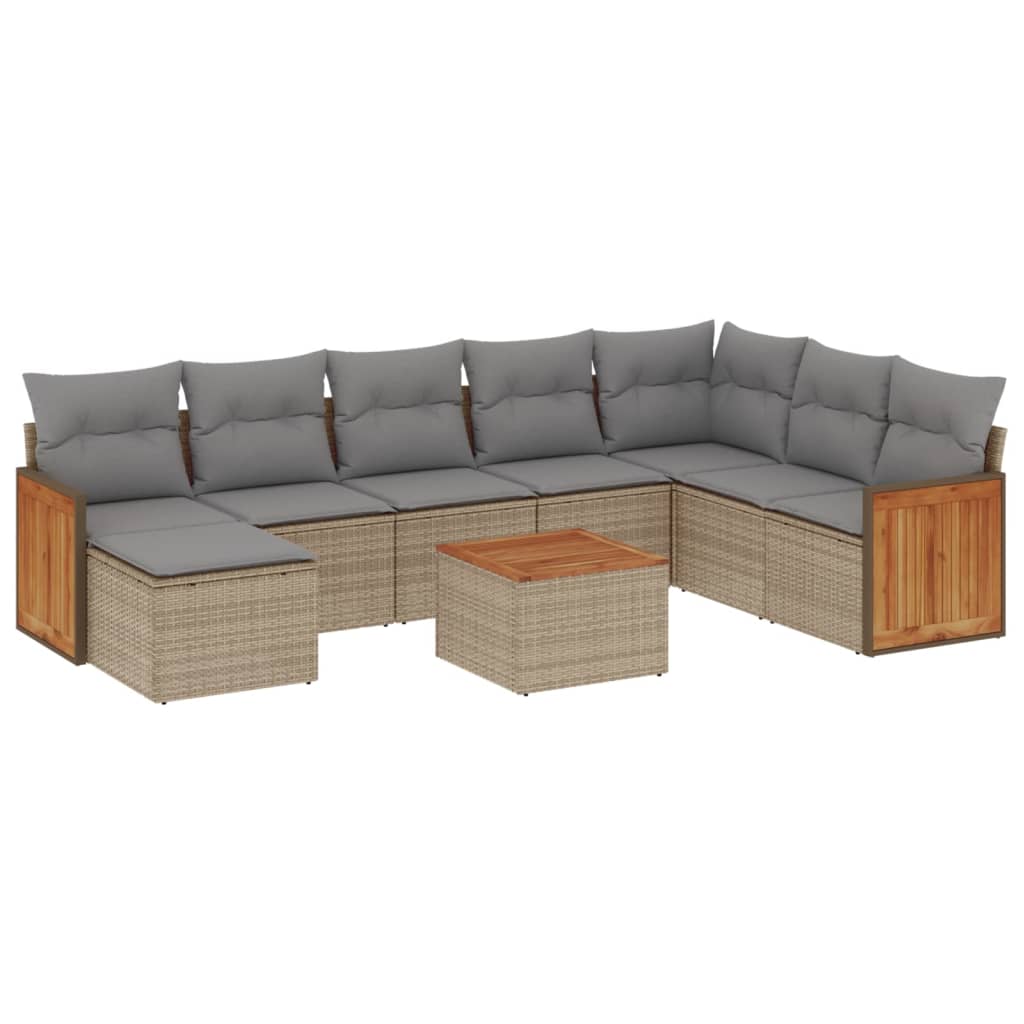 9-delige Loungeset met kussens poly rattan beige is nu te koop bij PeponiXL, paradijselijk wonen!