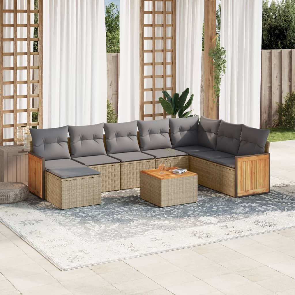 9-delige Loungeset met kussens poly rattan beige is nu te koop bij PeponiXL, paradijselijk wonen!