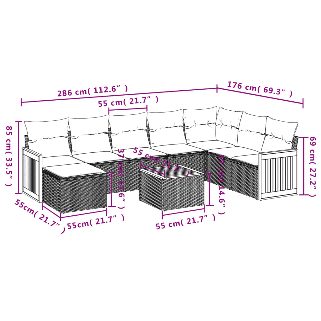 9-delige Loungeset met kussens poly rattan grijs is nu te koop bij PeponiXL, paradijselijk wonen!