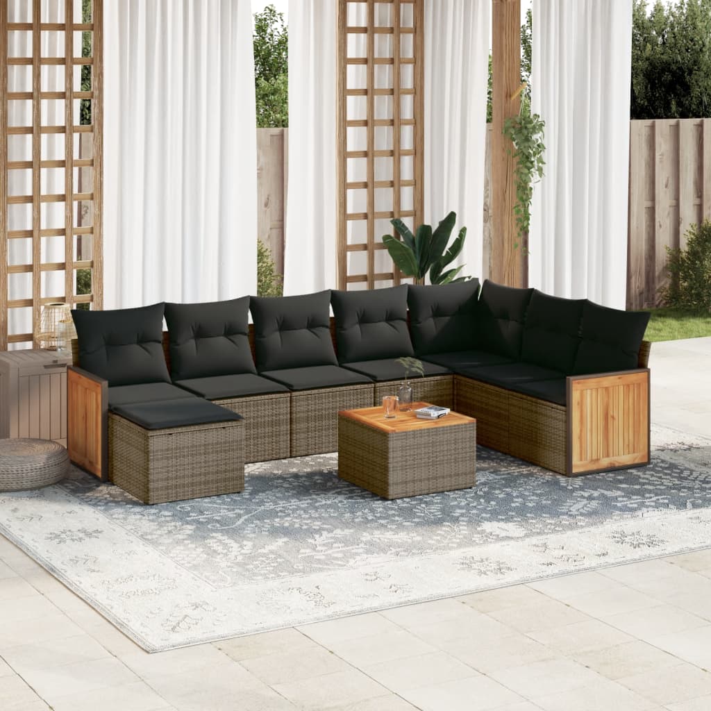 9-delige Loungeset met kussens poly rattan grijs is nu te koop bij PeponiXL, paradijselijk wonen!