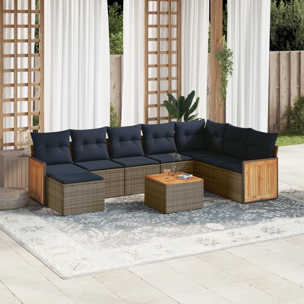 9-delige tuinbankset met kussens, grijs polyrotan is nu te koop bij PeponiXL, paradijselijk wonen!