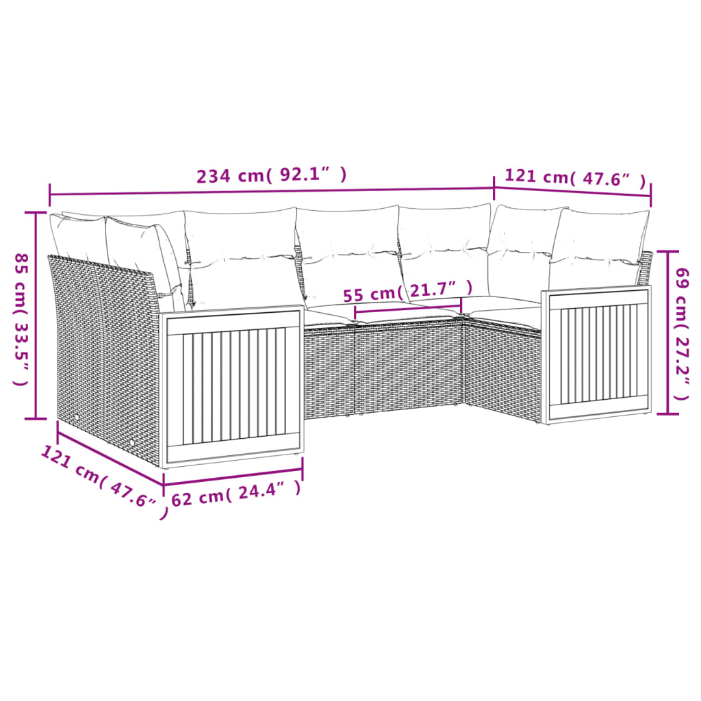 6-delige Loungeset met kussens poly rattan zwart is nu te koop bij PeponiXL, paradijselijk wonen!