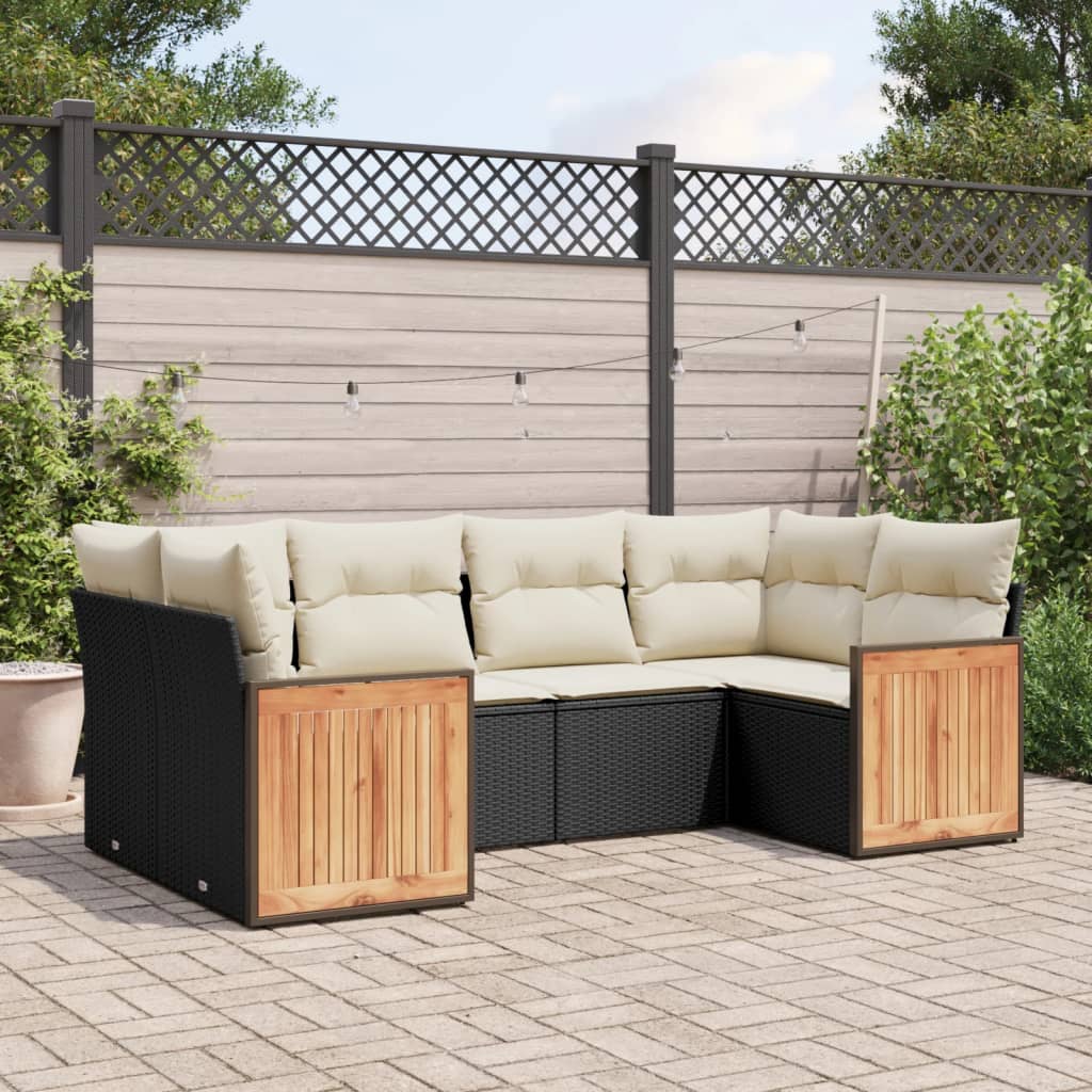 6-delige Loungeset met kussens poly rattan zwart is nu te koop bij PeponiXL, paradijselijk wonen!