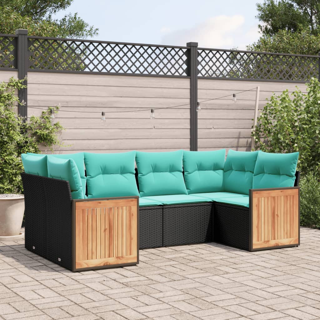 6-delige tuinbankset met kussens van zwart polyrotan is nu te koop bij PeponiXL, paradijselijk wonen!
