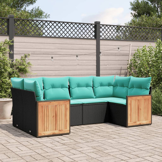 6-delige tuinbankset met kussens van zwart polyrotan is nu te koop bij PeponiXL, paradijselijk wonen!