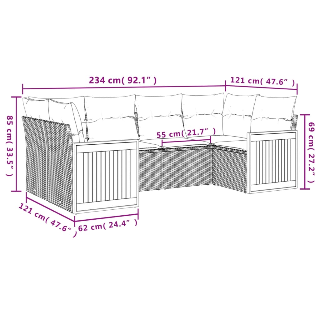 6-delige Loungeset met kussens poly rattan beige is nu te koop bij PeponiXL, paradijselijk wonen!