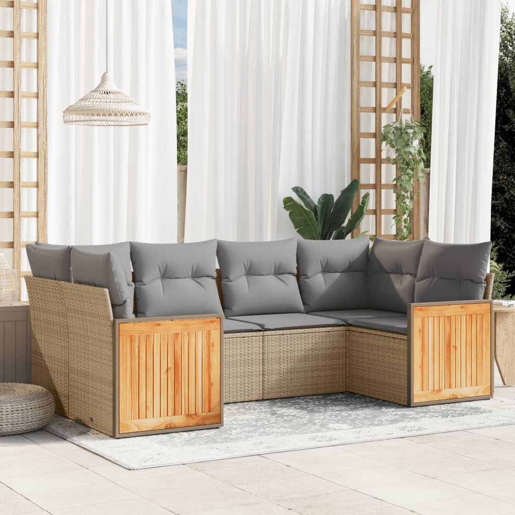 6-delige Loungeset met kussens poly rattan beige is nu te koop bij PeponiXL, paradijselijk wonen!
