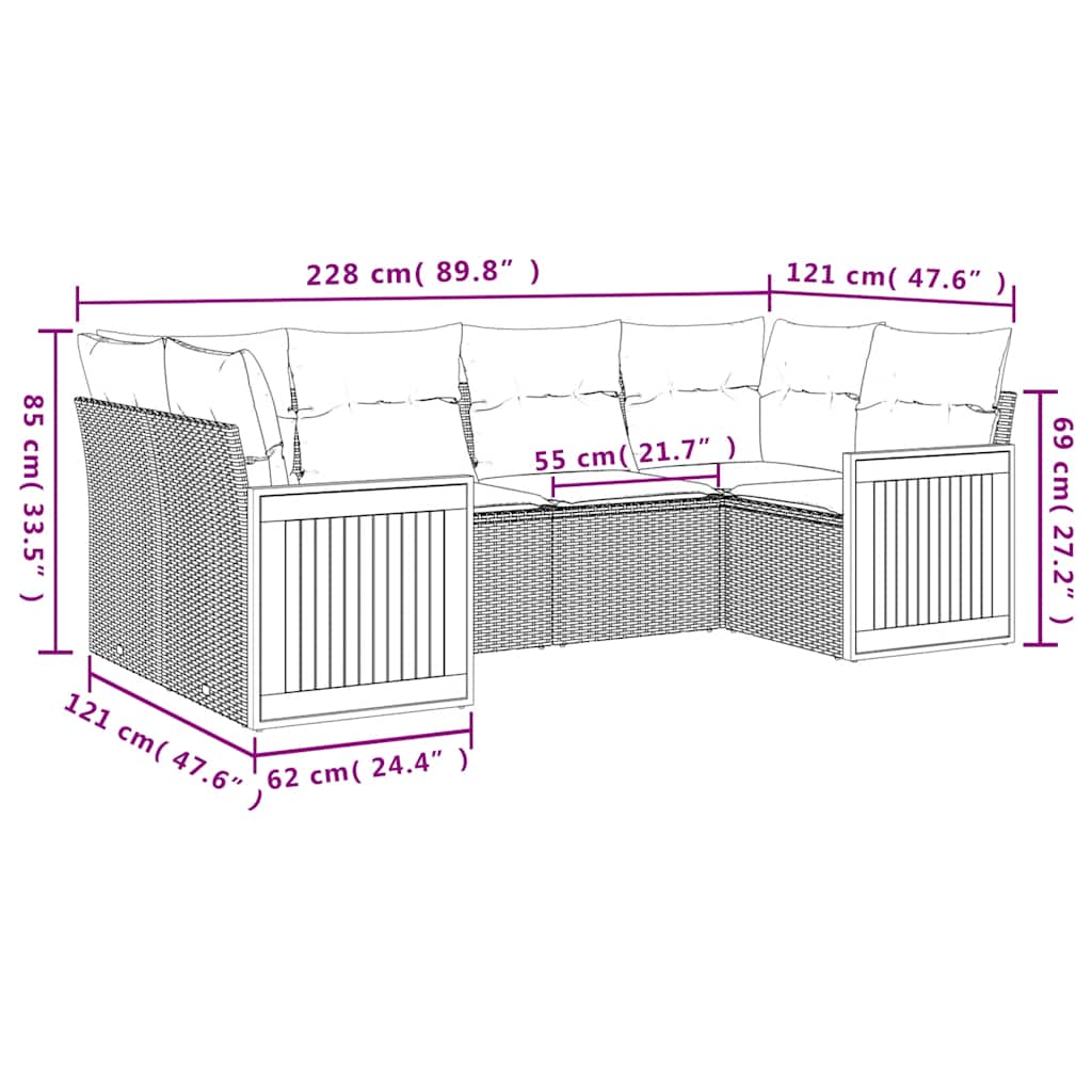 6-delige tuinbankset met kussens, grijs polyrotan is nu te koop bij PeponiXL, paradijselijk wonen!
