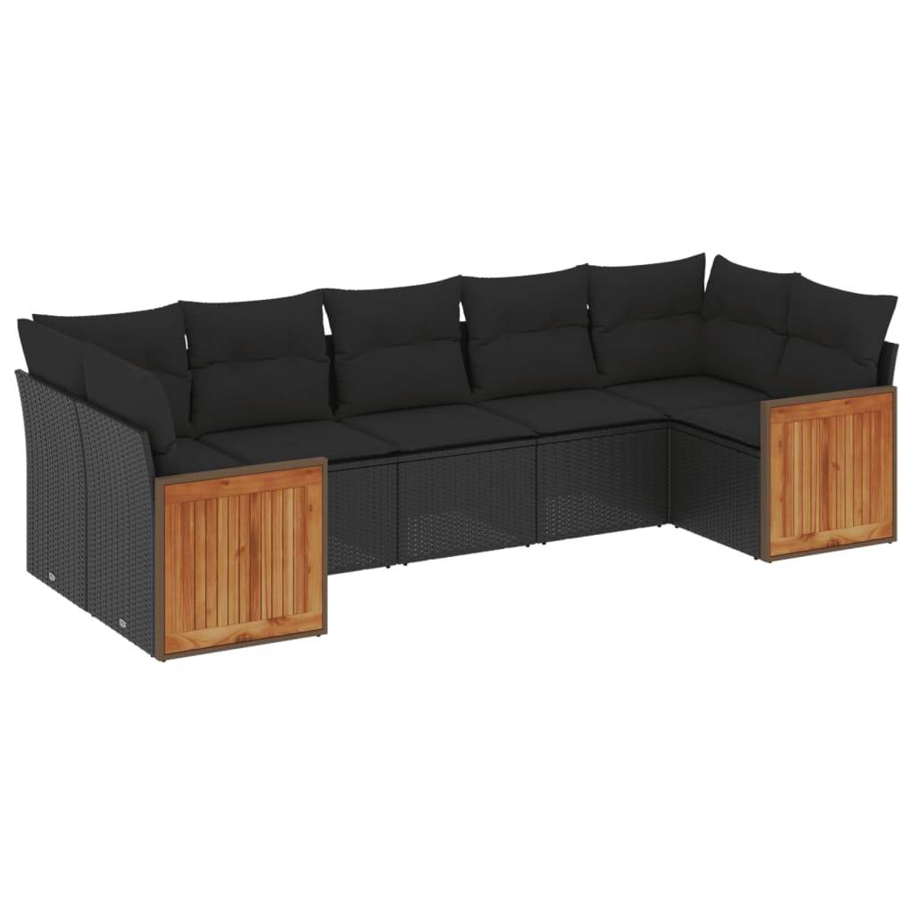 7-delige Loungeset met kussens poly rattan zwart is nu te koop bij PeponiXL, paradijselijk wonen!