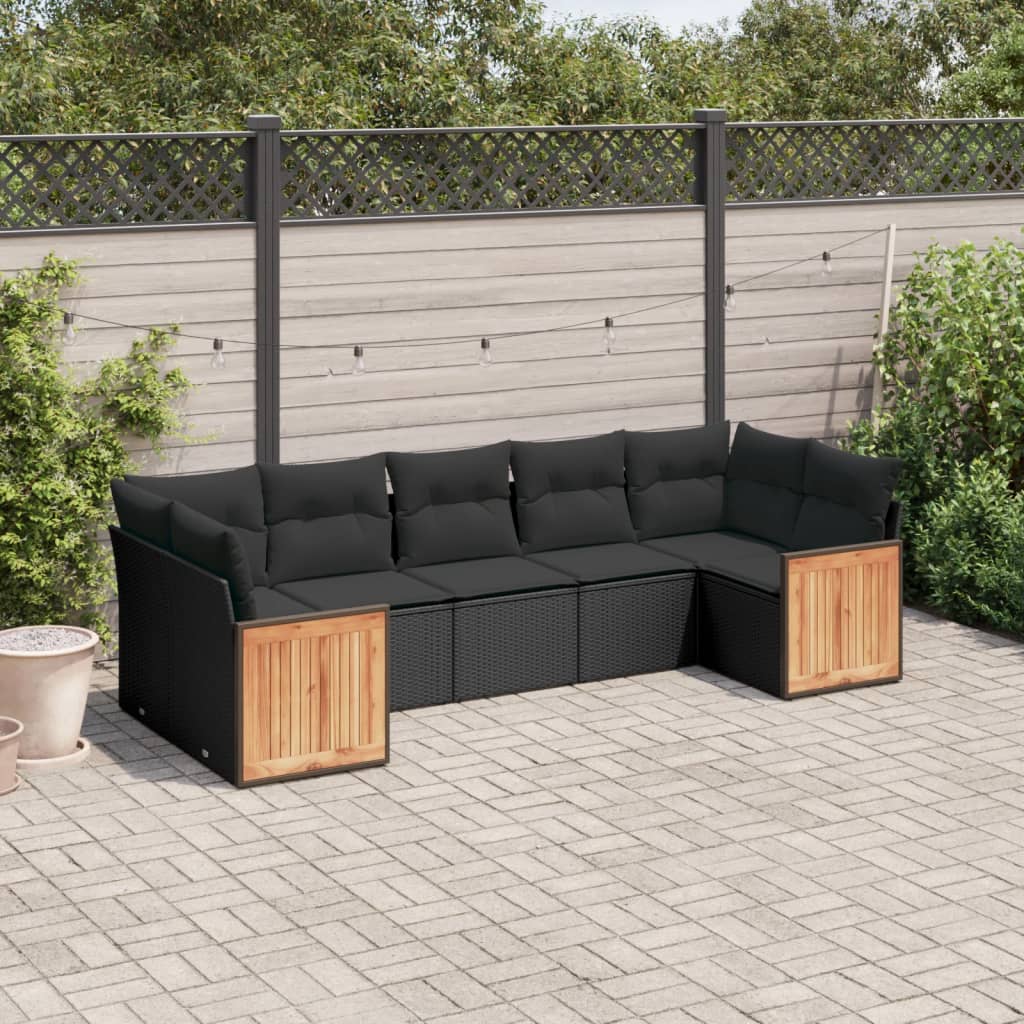 7-delige Loungeset met kussens poly rattan zwart is nu te koop bij PeponiXL, paradijselijk wonen!