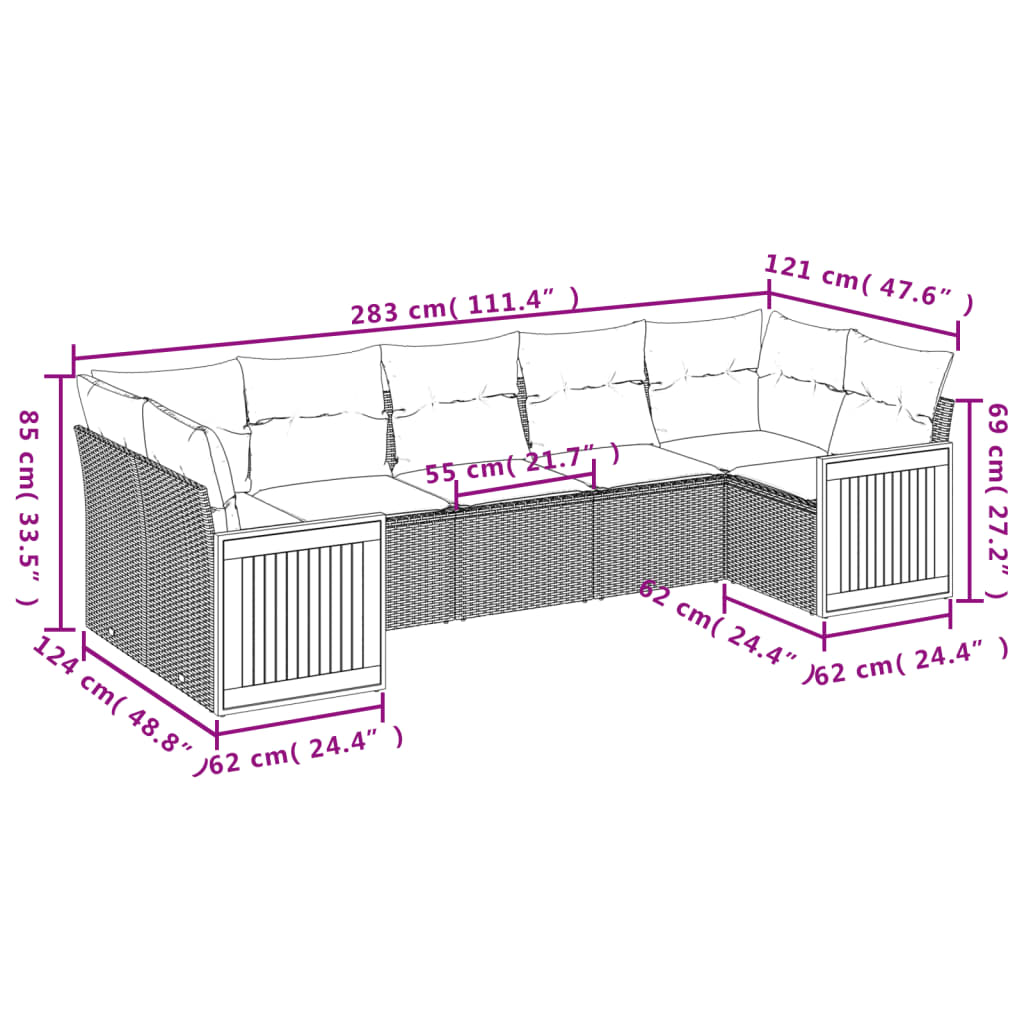 7-delige tuinbankset met kussens van zwart polyrotan is nu te koop bij PeponiXL, paradijselijk wonen!