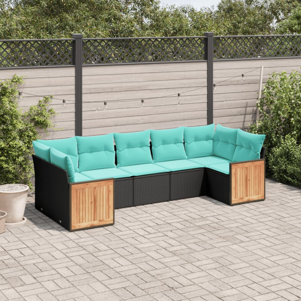 7-delige tuinbankset met kussens van zwart polyrotan is nu te koop bij PeponiXL, paradijselijk wonen!
