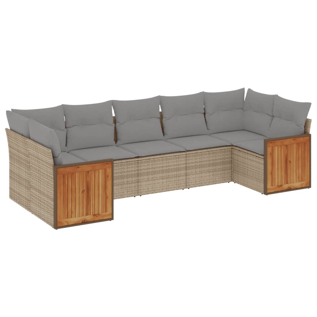 7-delige Loungeset met kussens poly rattan beige is nu te koop bij PeponiXL, paradijselijk wonen!