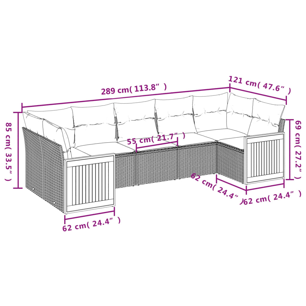 7-delige Loungeset met kussens poly rattan grijs is nu te koop bij PeponiXL, paradijselijk wonen!