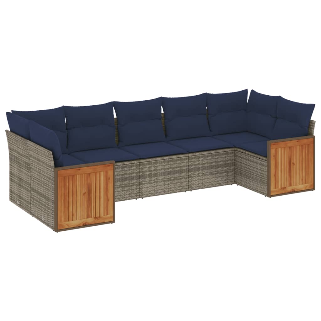 7-delige tuinbankset met kussens, grijs polyrotan is nu te koop bij PeponiXL, paradijselijk wonen!