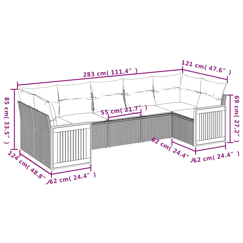 7-delige tuinbankset met kussens, grijs polyrotan is nu te koop bij PeponiXL, paradijselijk wonen!