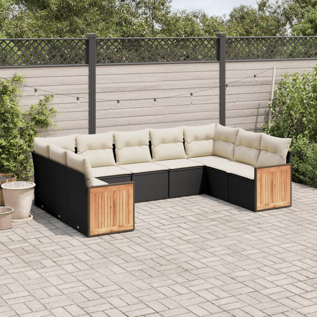 9-delige Loungeset met kussens poly rattan zwart is nu te koop bij PeponiXL, paradijselijk wonen!