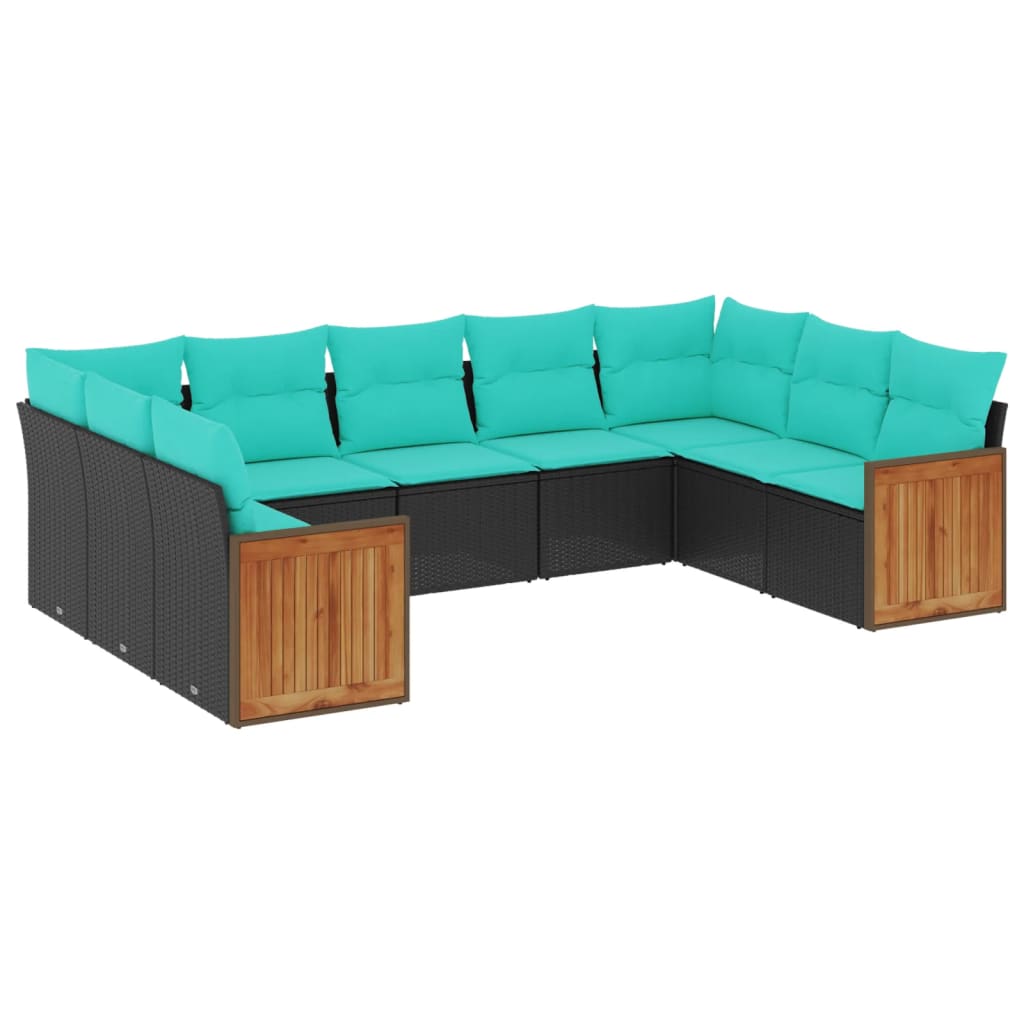 9-delige tuinbankset met kussens van zwart polyrotan is nu te koop bij PeponiXL, paradijselijk wonen!
