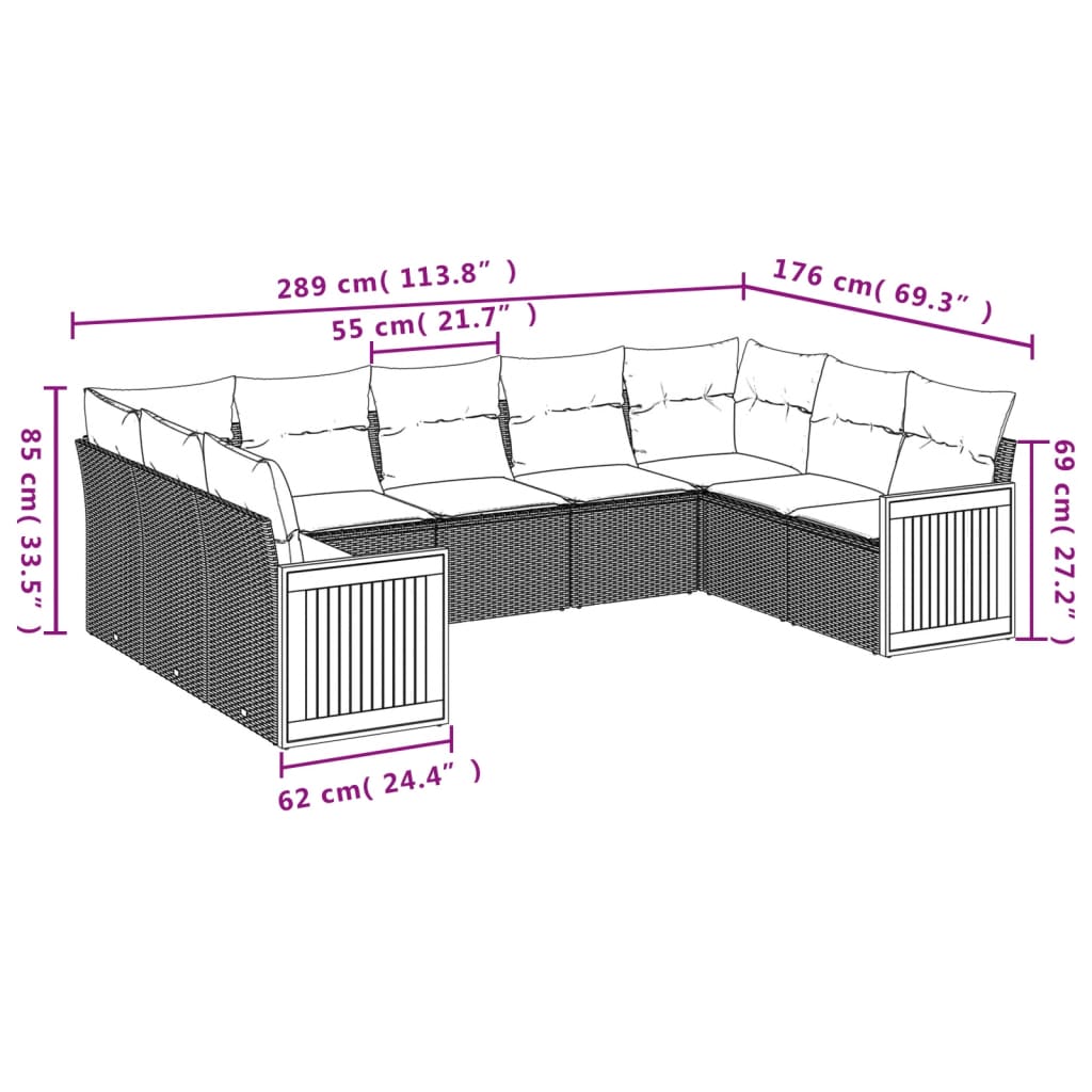 9-delige tuinbankset met kussens van zwart polyrotan is nu te koop bij PeponiXL, paradijselijk wonen!