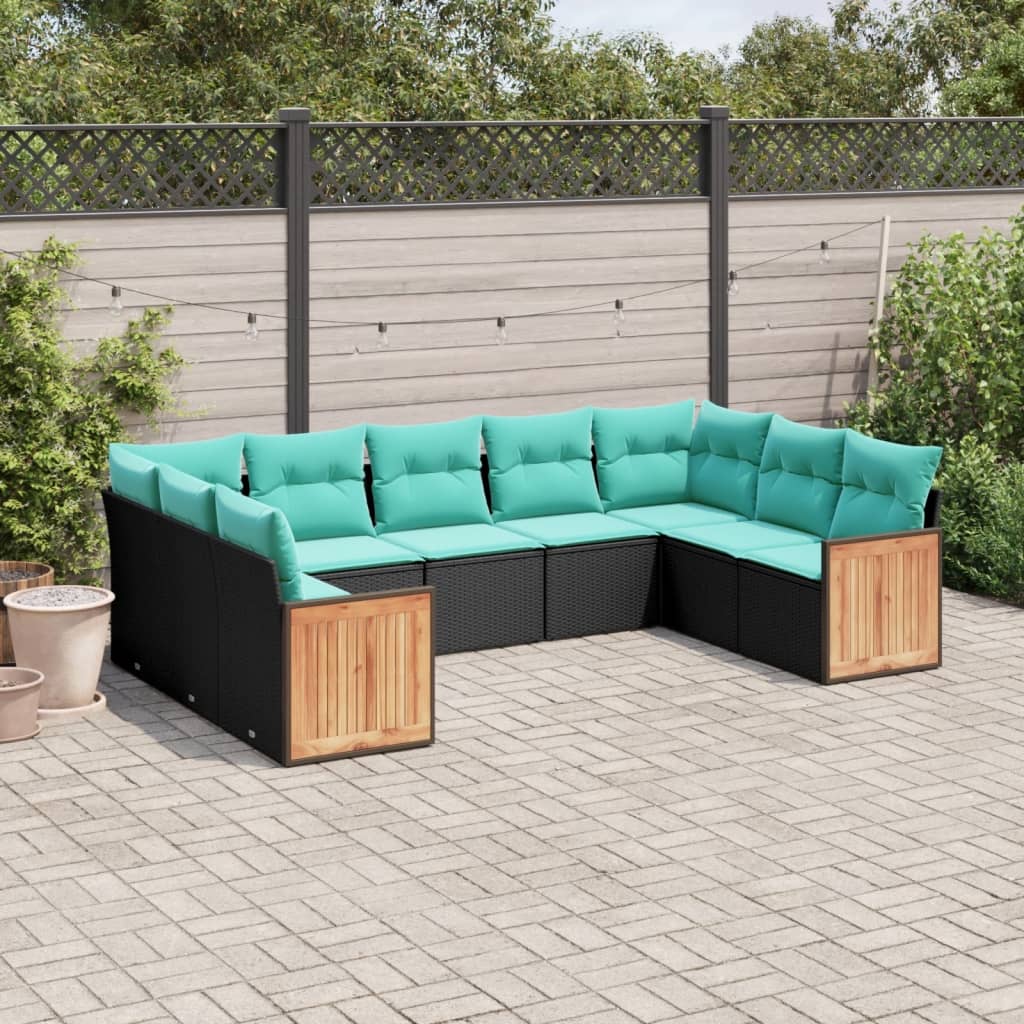 9-delige tuinbankset met kussens van zwart polyrotan is nu te koop bij PeponiXL, paradijselijk wonen!