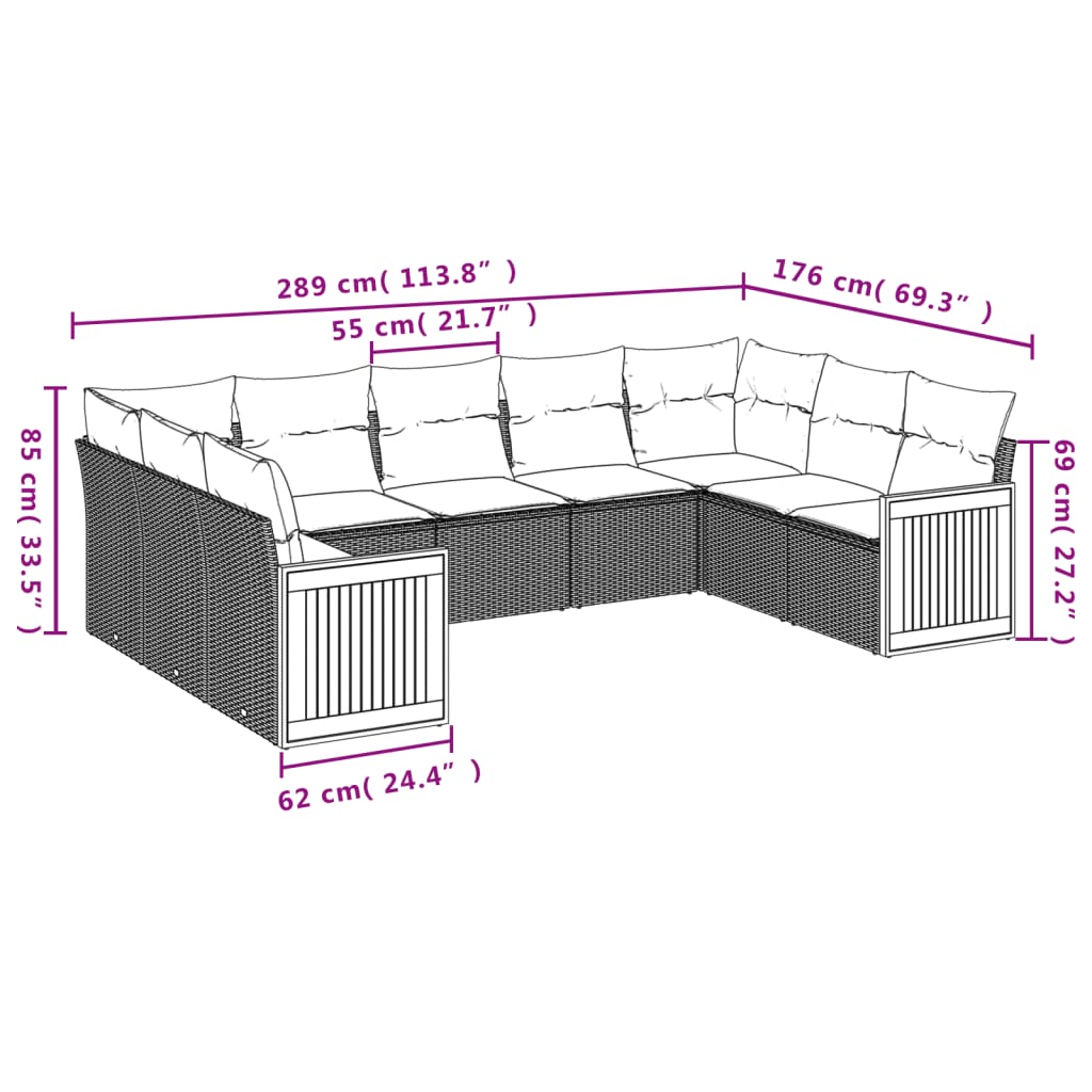 9-delige Loungeset met kussens poly rattan grijs is nu te koop bij PeponiXL, paradijselijk wonen!