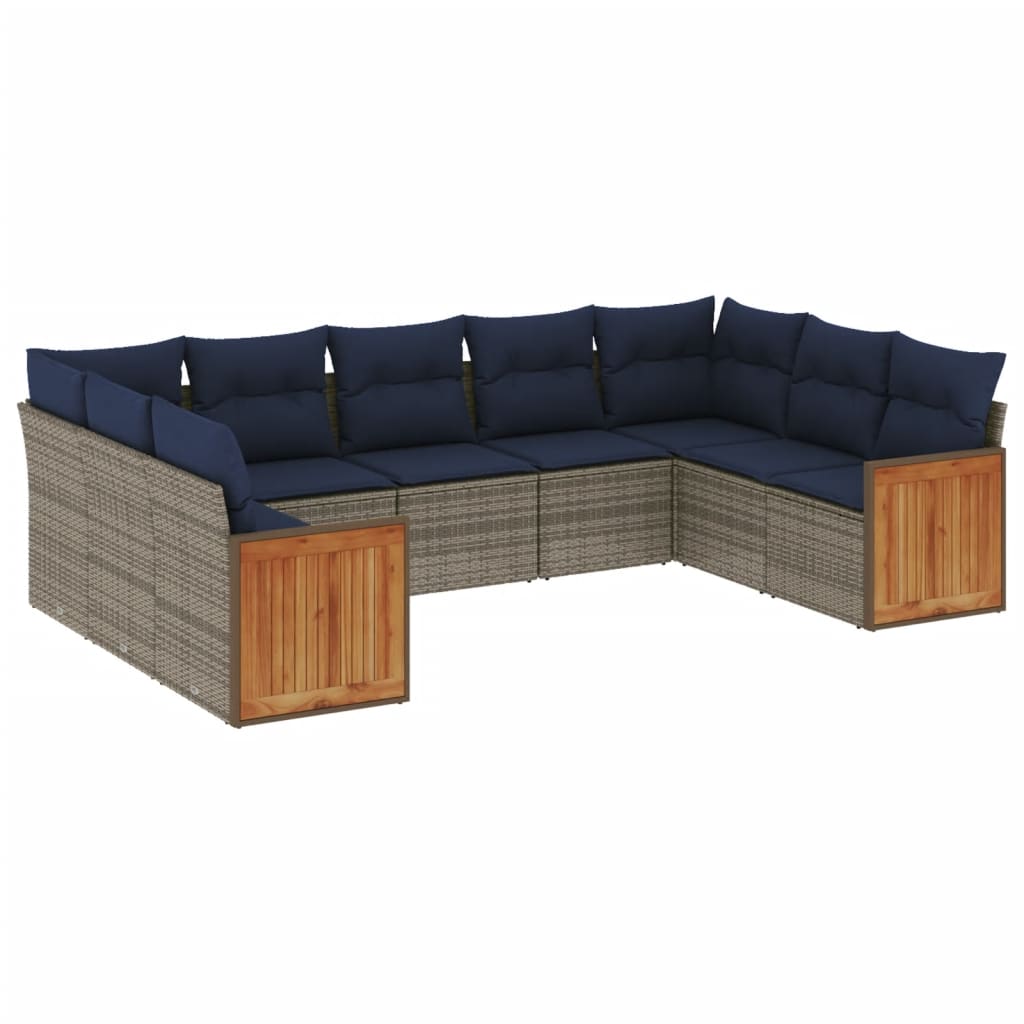 9-delige tuinbankset met kussens, grijs polyrotan is nu te koop bij PeponiXL, paradijselijk wonen!