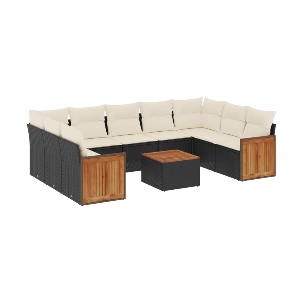 10-delige Loungeset met kussens poly rattan zwart is nu te koop bij PeponiXL, paradijselijk wonen!