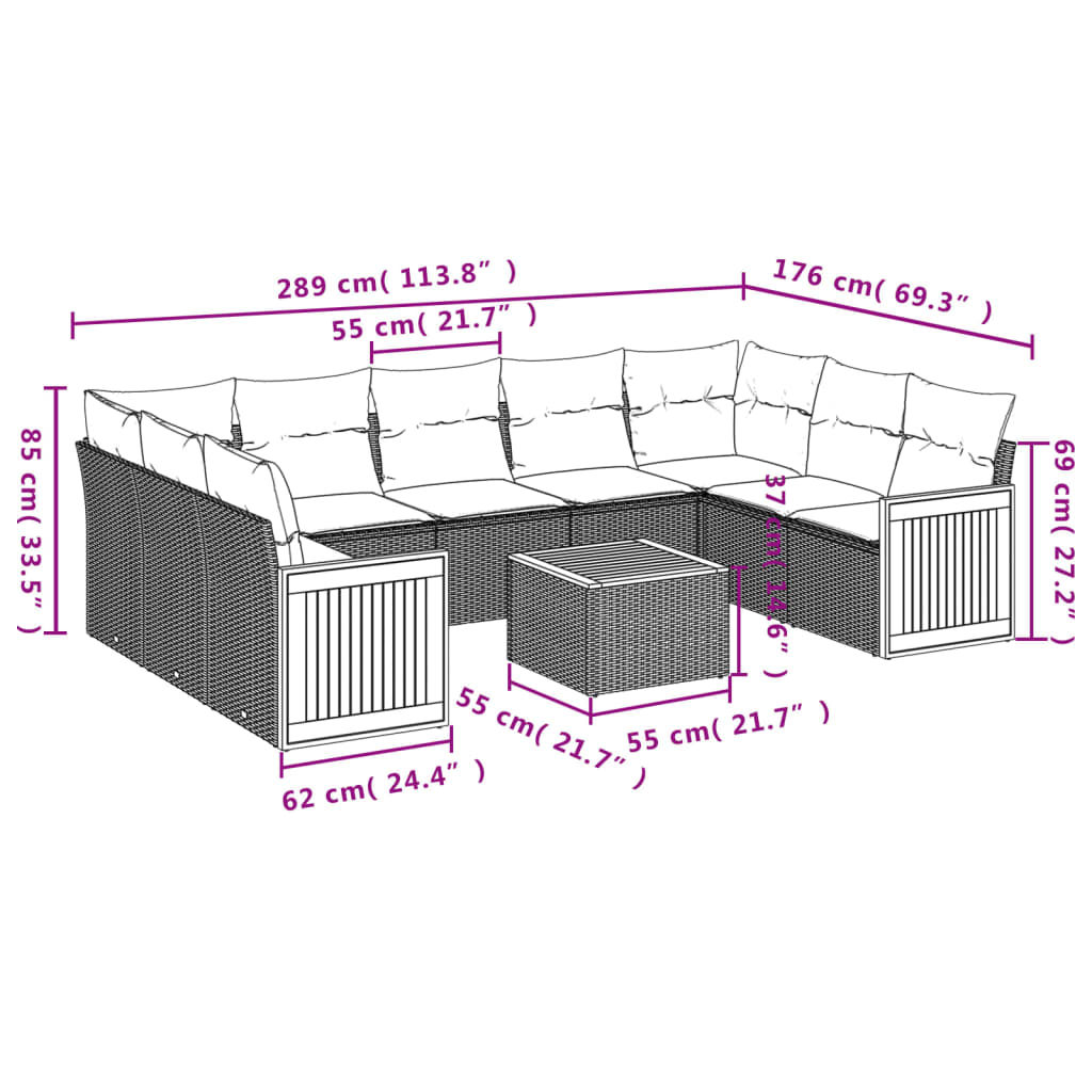 10-delige Loungeset met kussens poly rattan zwart is nu te koop bij PeponiXL, paradijselijk wonen!