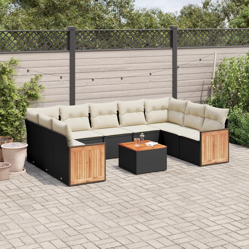 10-delige Loungeset met kussens poly rattan zwart is nu te koop bij PeponiXL, paradijselijk wonen!