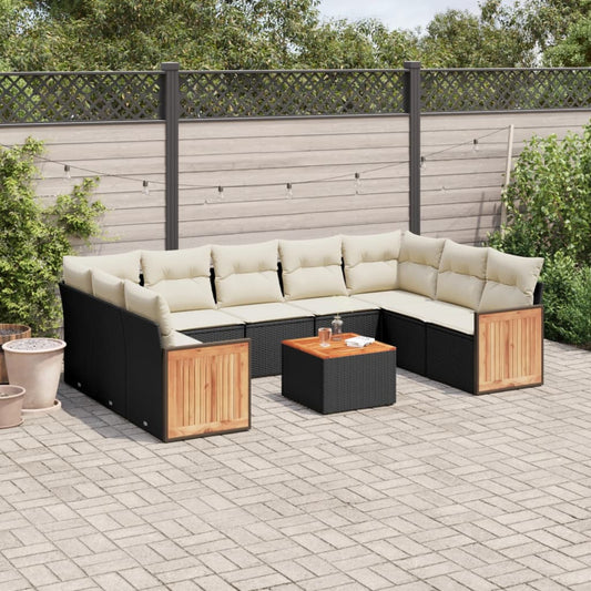 10-delige Loungeset met kussens poly rattan zwart is nu te koop bij PeponiXL, paradijselijk wonen!
