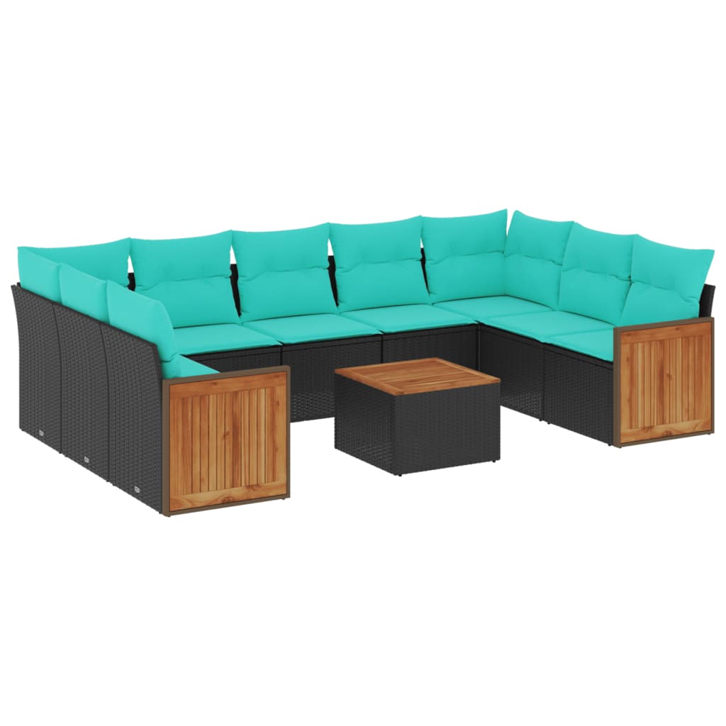10-delige tuinbankset met kussens van zwart polyrotan is nu te koop bij PeponiXL, paradijselijk wonen!