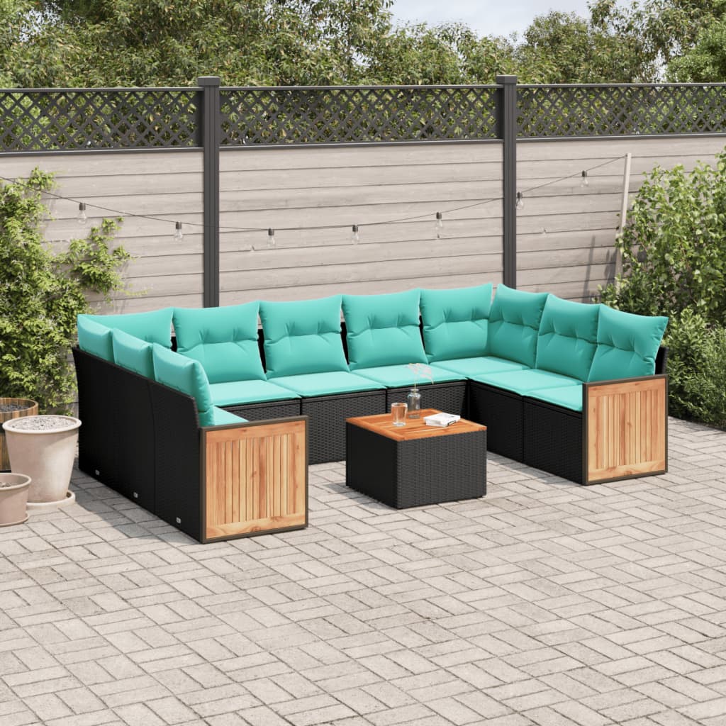 10-delige tuinbankset met kussens van zwart polyrotan is nu te koop bij PeponiXL, paradijselijk wonen!