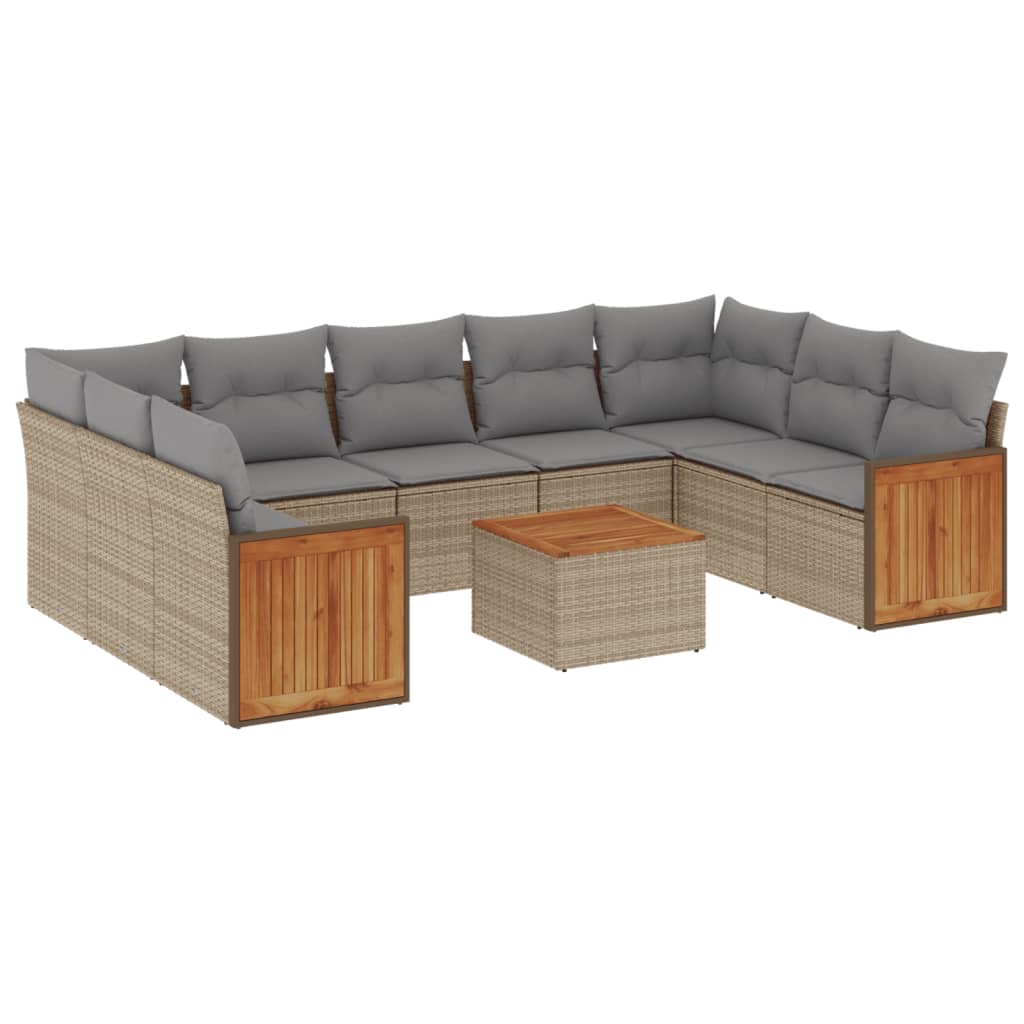 10-delige Loungeset met kussens poly rattan beige is nu te koop bij PeponiXL, paradijselijk wonen!