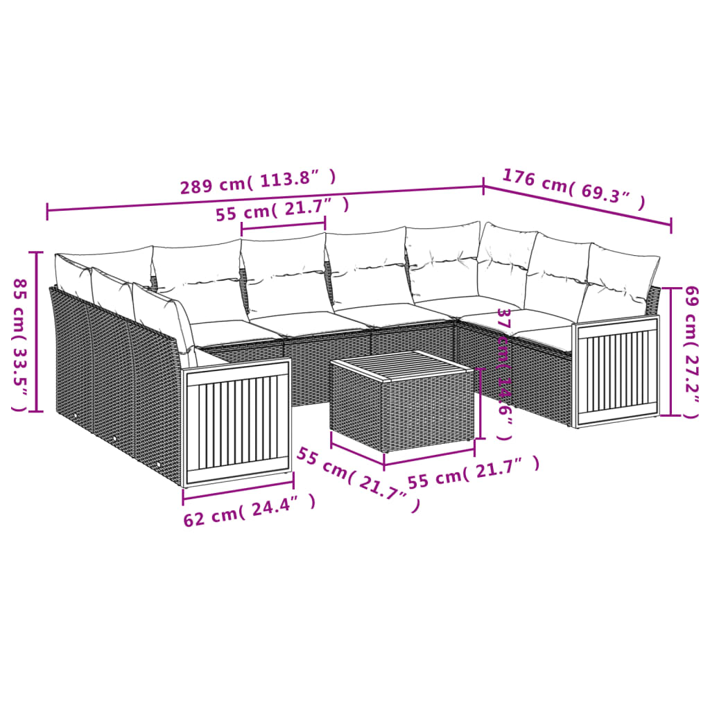 10-delige Loungeset met kussens poly rattan beige is nu te koop bij PeponiXL, paradijselijk wonen!