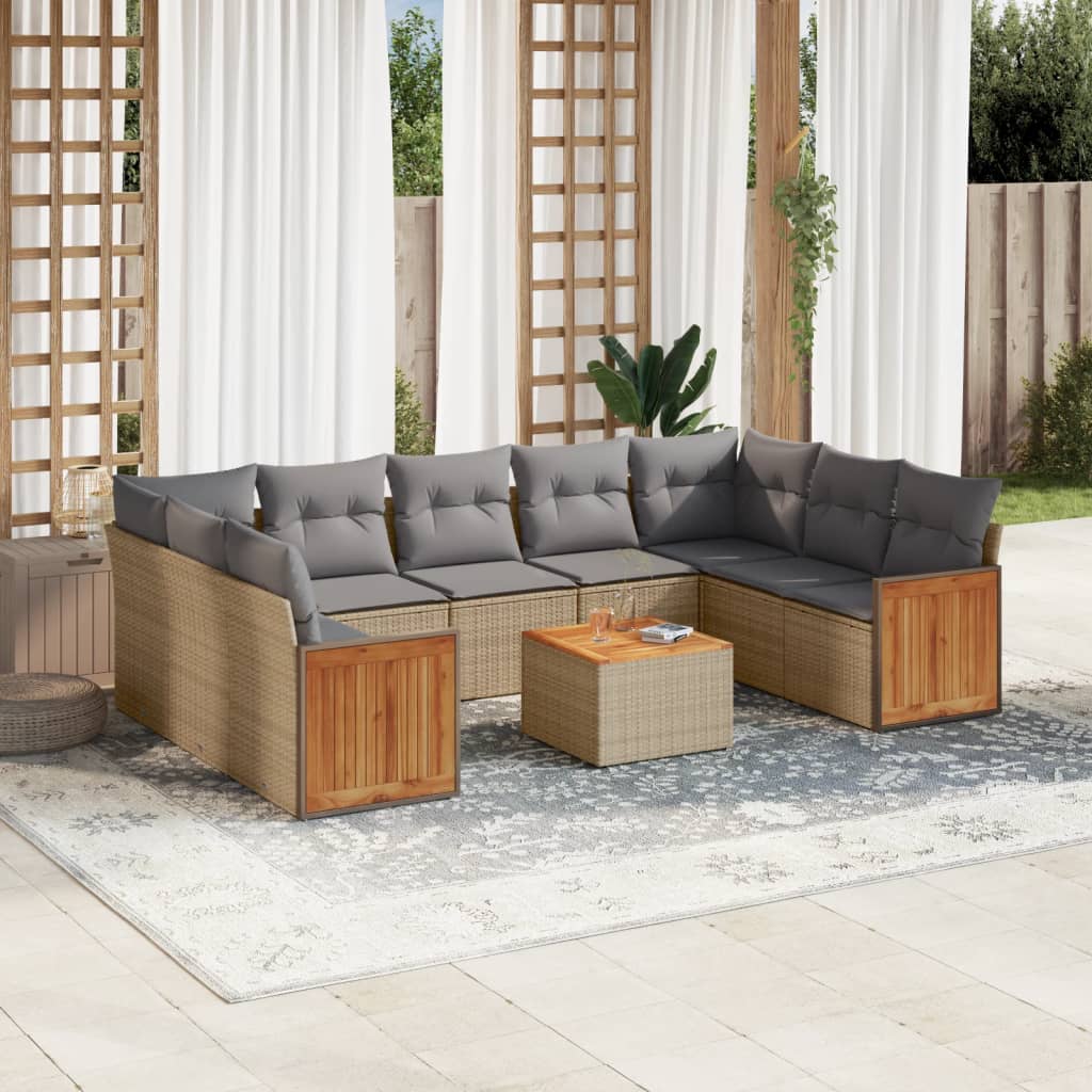 10-delige Loungeset met kussens poly rattan beige is nu te koop bij PeponiXL, paradijselijk wonen!
