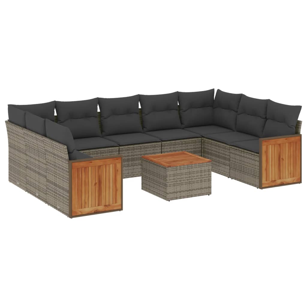 10-delige Loungeset met kussens poly rattan grijs is nu te koop bij PeponiXL, paradijselijk wonen!