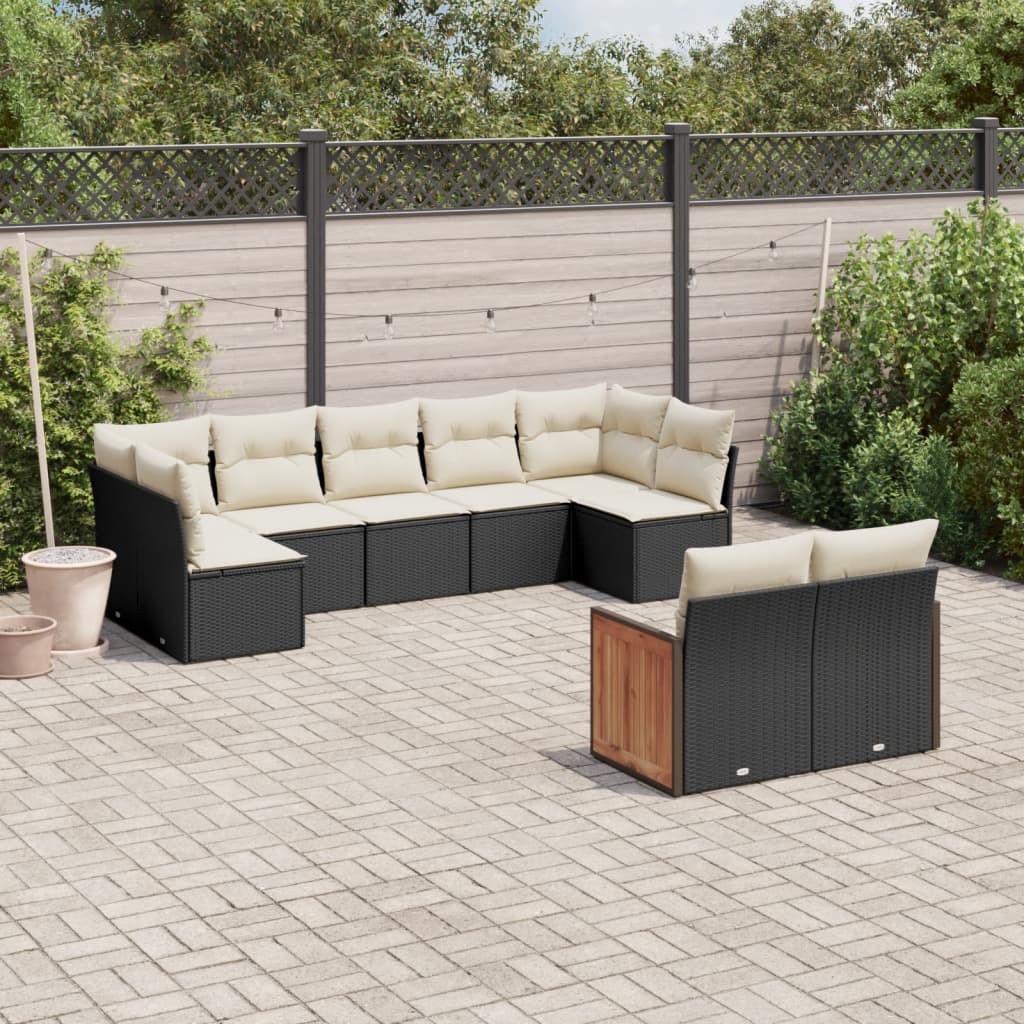 9-delige Loungeset met kussens poly rattan zwart is nu te koop bij PeponiXL, paradijselijk wonen!