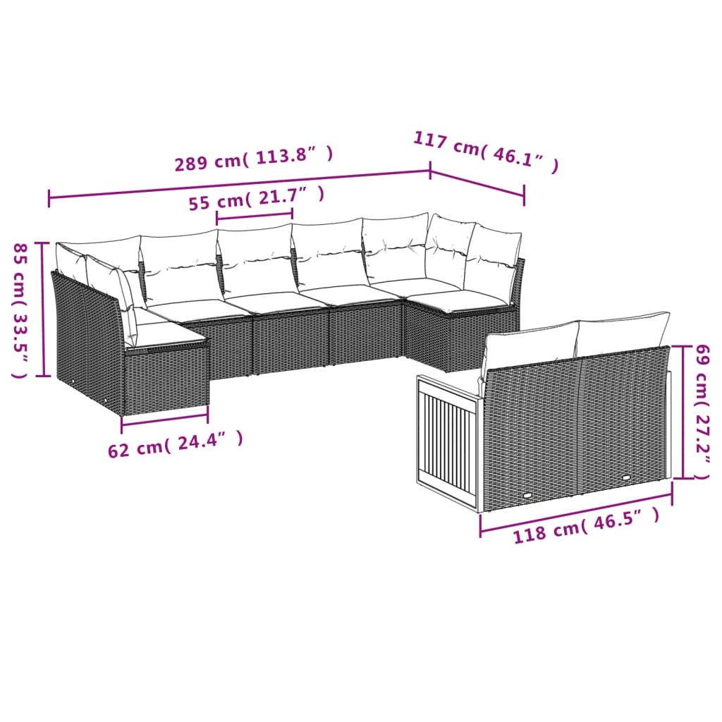 9-delige tuinbankset met kussens van zwart polyrotan is nu te koop bij PeponiXL, paradijselijk wonen!