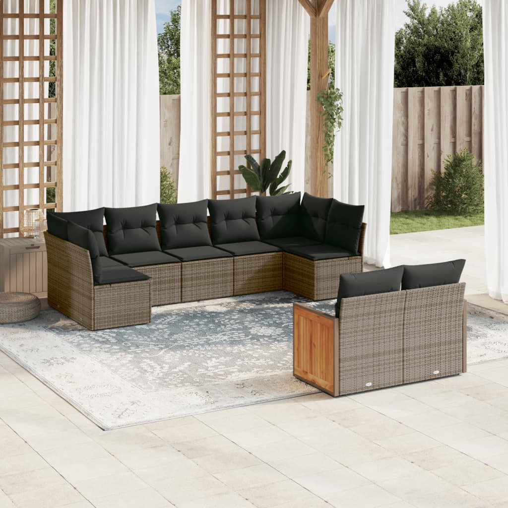 9-delige Loungeset met kussens poly rattan grijs is nu te koop bij PeponiXL, paradijselijk wonen!