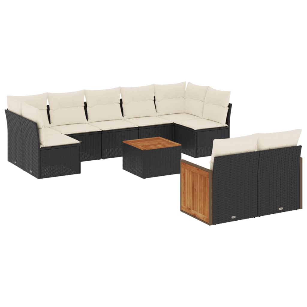 10-delige Loungeset met kussens poly rattan zwart is nu te koop bij PeponiXL, paradijselijk wonen!