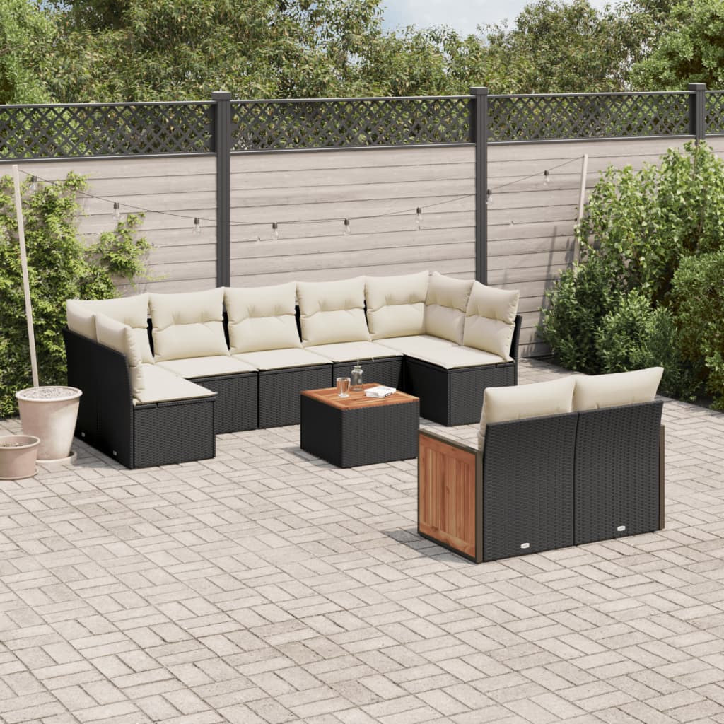 10-delige Loungeset met kussens poly rattan zwart is nu te koop bij PeponiXL, paradijselijk wonen!