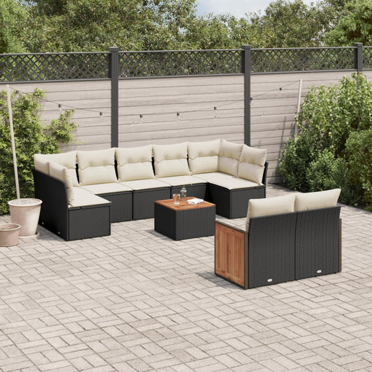 10-delige Loungeset met kussens poly rattan zwart is nu te koop bij PeponiXL, paradijselijk wonen!