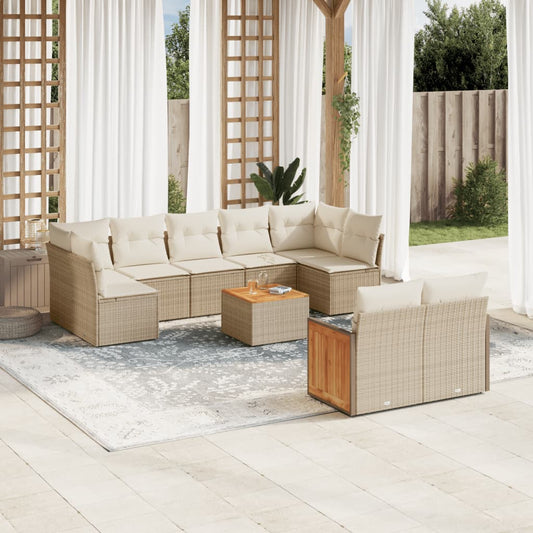 10-delige Loungeset met kussens poly rattan beige is nu te koop bij PeponiXL, paradijselijk wonen!