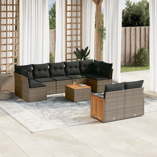 10-delige Loungeset met kussens poly rattan grijs is nu te koop bij PeponiXL, paradijselijk wonen!