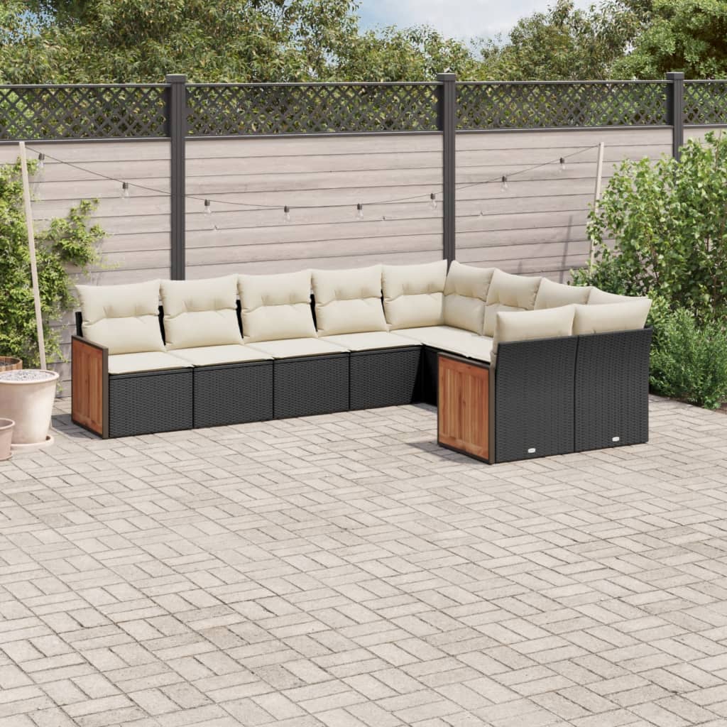 9-delige Loungeset met kussens poly rattan zwart is nu te koop bij PeponiXL, paradijselijk wonen!