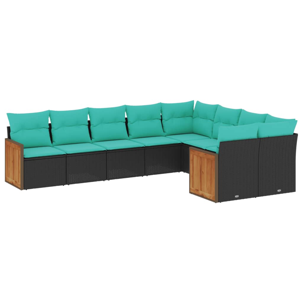 9-delige tuinbankset met kussens van zwart polyrotan is nu te koop bij PeponiXL, paradijselijk wonen!