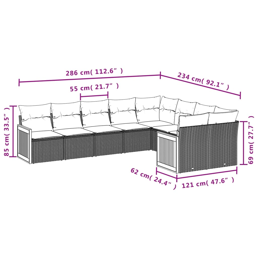 9-delige tuinbankset met kussens van zwart polyrotan is nu te koop bij PeponiXL, paradijselijk wonen!
